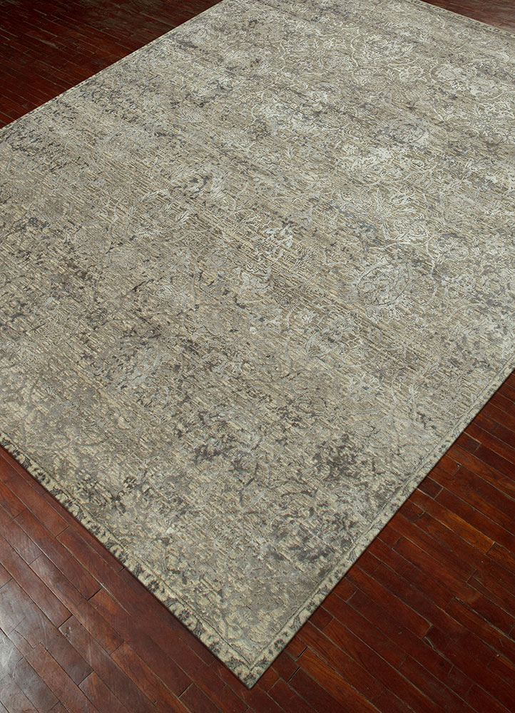 chaos theory by kavi beige and brown wool and bamboo silk hand knotted Rug - FloorShot