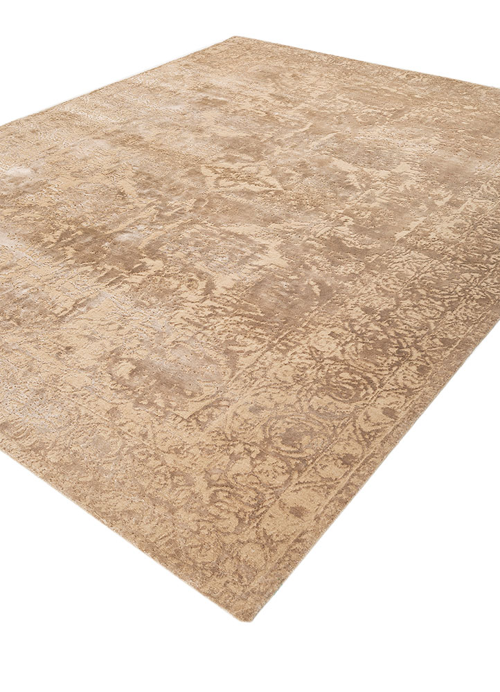 hidden by kavi beige and brown wool and bamboo silk hand knotted Rug - FloorShot