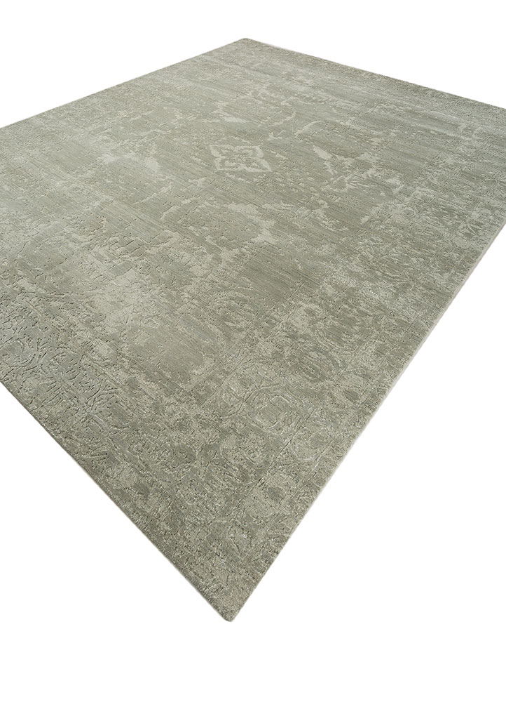 hidden by kavi green wool and bamboo silk hand knotted Rug - FloorShot