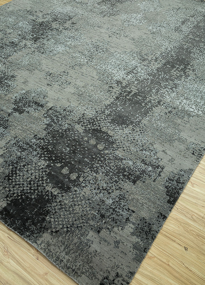 project error by kavi grey and black wool and bamboo silk hand knotted Rug - FloorShot