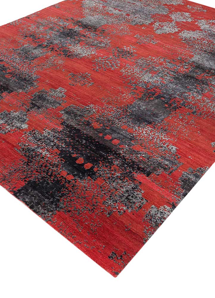 project error by kavi red and orange wool and bamboo silk hand knotted Rug - FloorShot