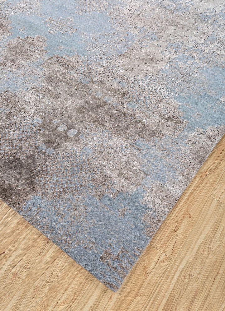 project error by kavi blue wool and bamboo silk hand knotted Rug - FloorShot
