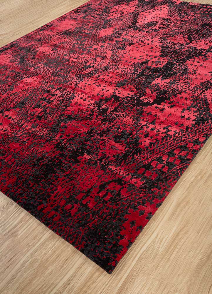 project error by kavi red and orange wool and bamboo silk hand knotted Rug - FloorShot