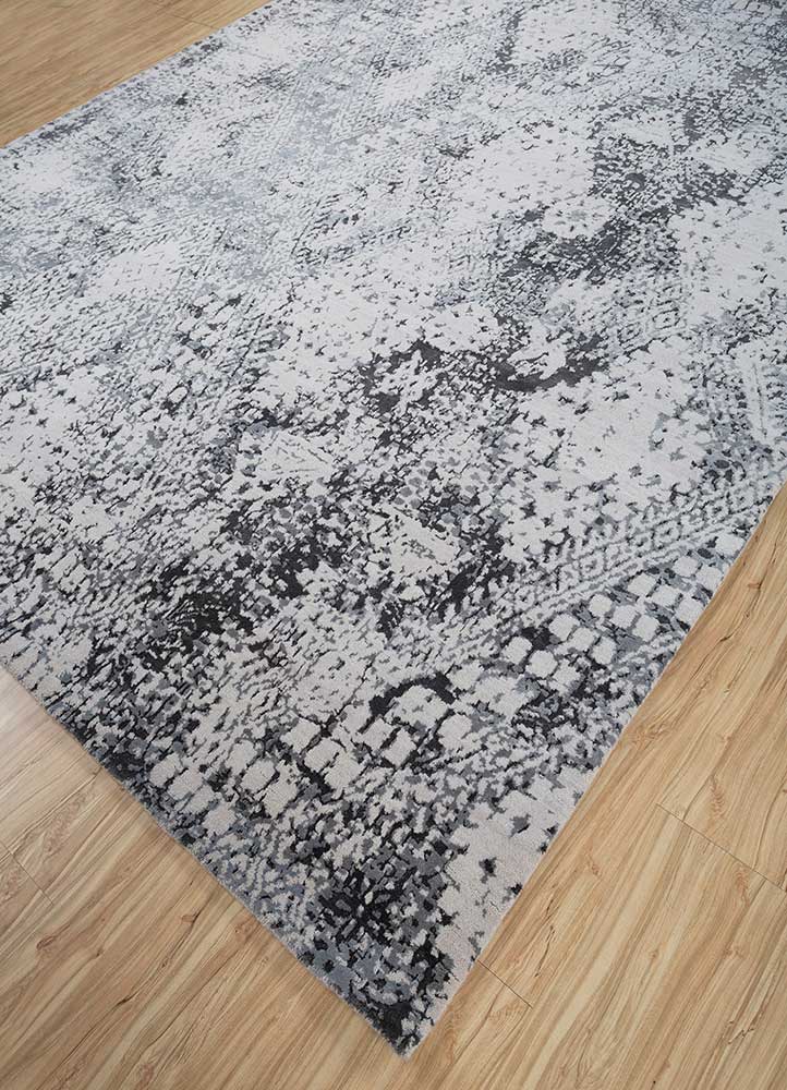 project error by kavi ivory wool and bamboo silk hand knotted Rug - FloorShot