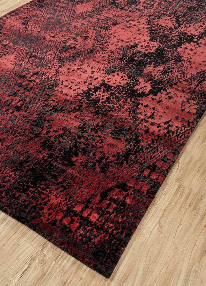 project error by kavi red and orange wool and bamboo silk hand knotted Rug - FloorShot
