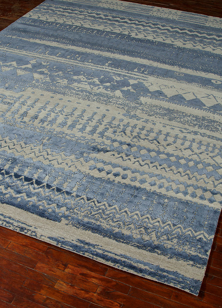project error by kavi blue wool and bamboo silk hand knotted Rug - FloorShot