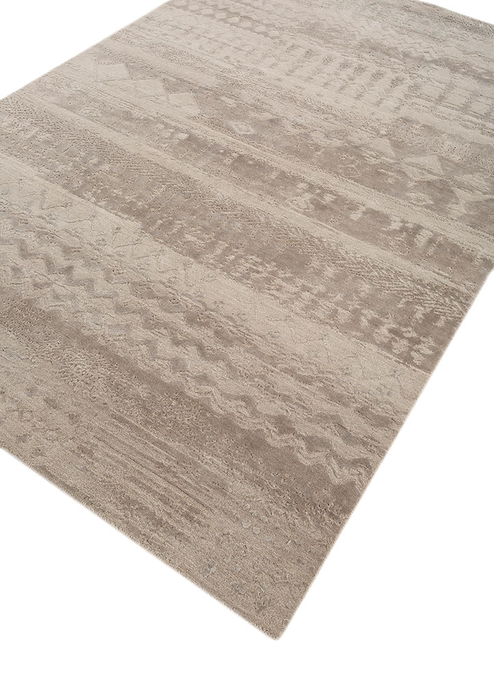 project error by kavi beige and brown wool and bamboo silk hand knotted Rug - FloorShot
