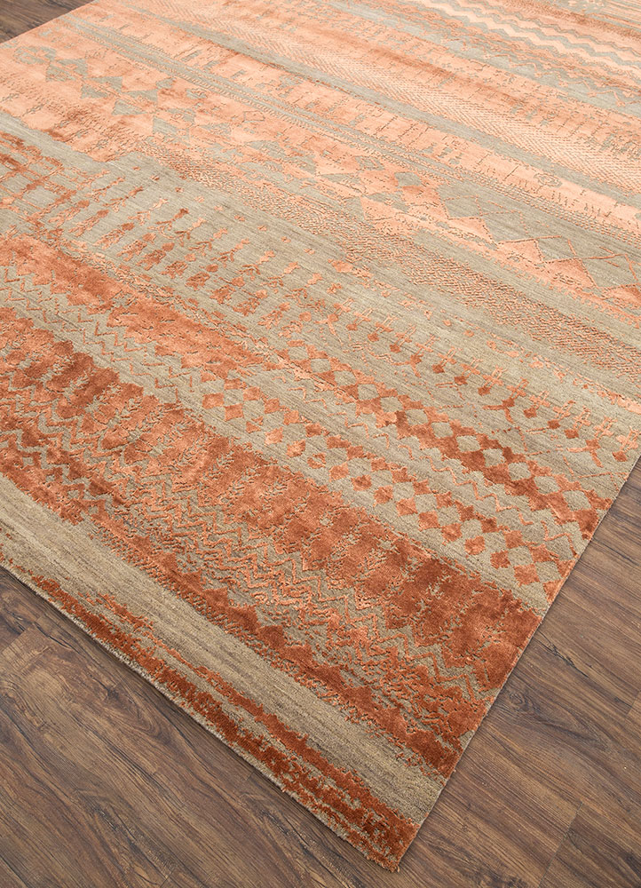 project error by kavi beige and brown wool and bamboo silk hand knotted Rug - FloorShot