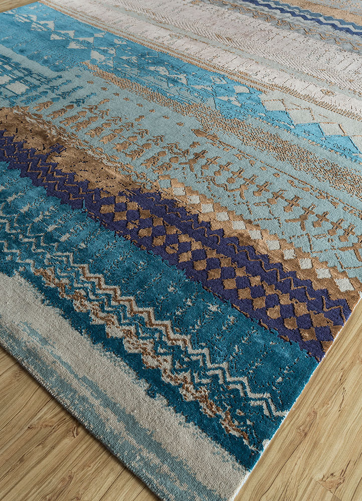 project error by kavi blue wool and bamboo silk hand knotted Rug - FloorShot