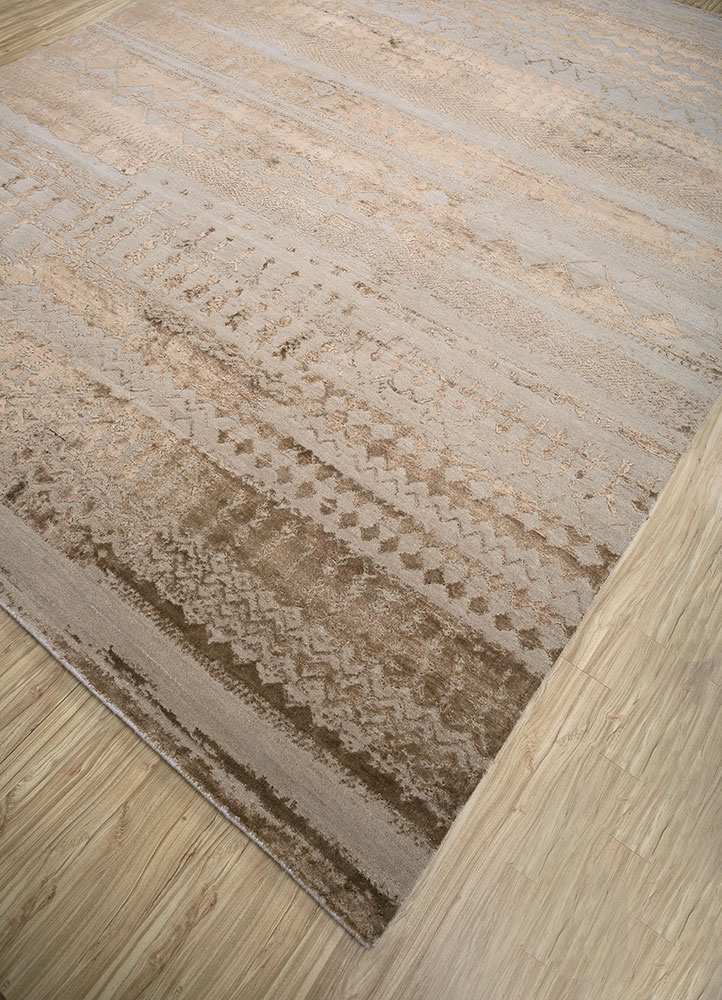 project error by kavi beige and brown wool and bamboo silk hand knotted Rug - FloorShot
