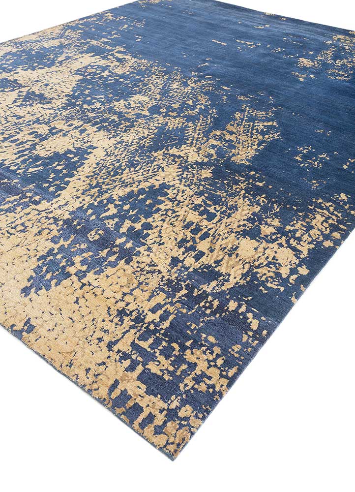 project error by kavi blue wool and bamboo silk hand knotted Rug - FloorShot