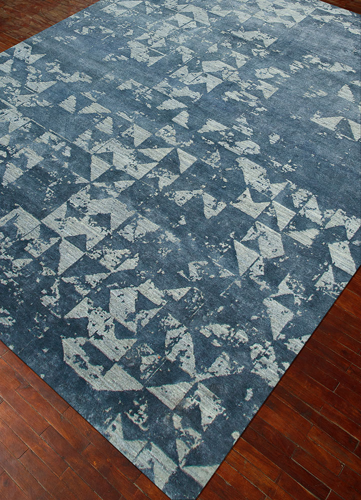 project error by kavi blue wool and bamboo silk hand knotted Rug - FloorShot