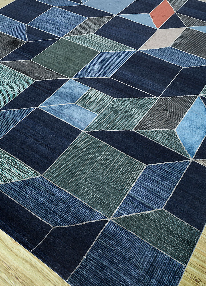 chaos theory by kavi blue wool and bamboo silk hand knotted Rug - FloorShot