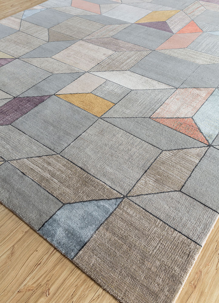 chaos theory by kavi grey and black wool and bamboo silk hand knotted Rug - FloorShot