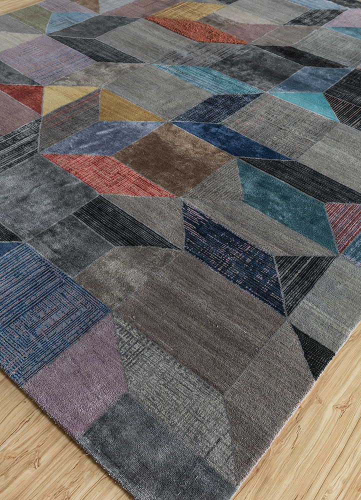 chaos theory by kavi grey and black wool and bamboo silk hand knotted Rug - FloorShot