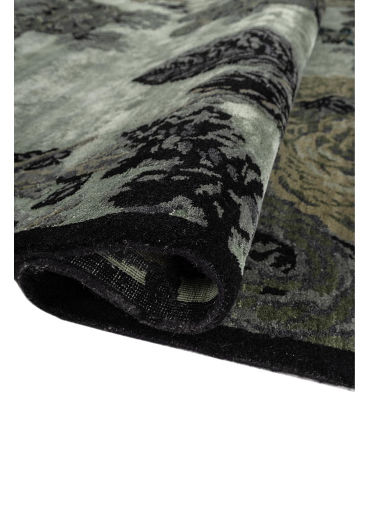 gilded age green wool and bamboo silk hand knotted Rug - FloorShot