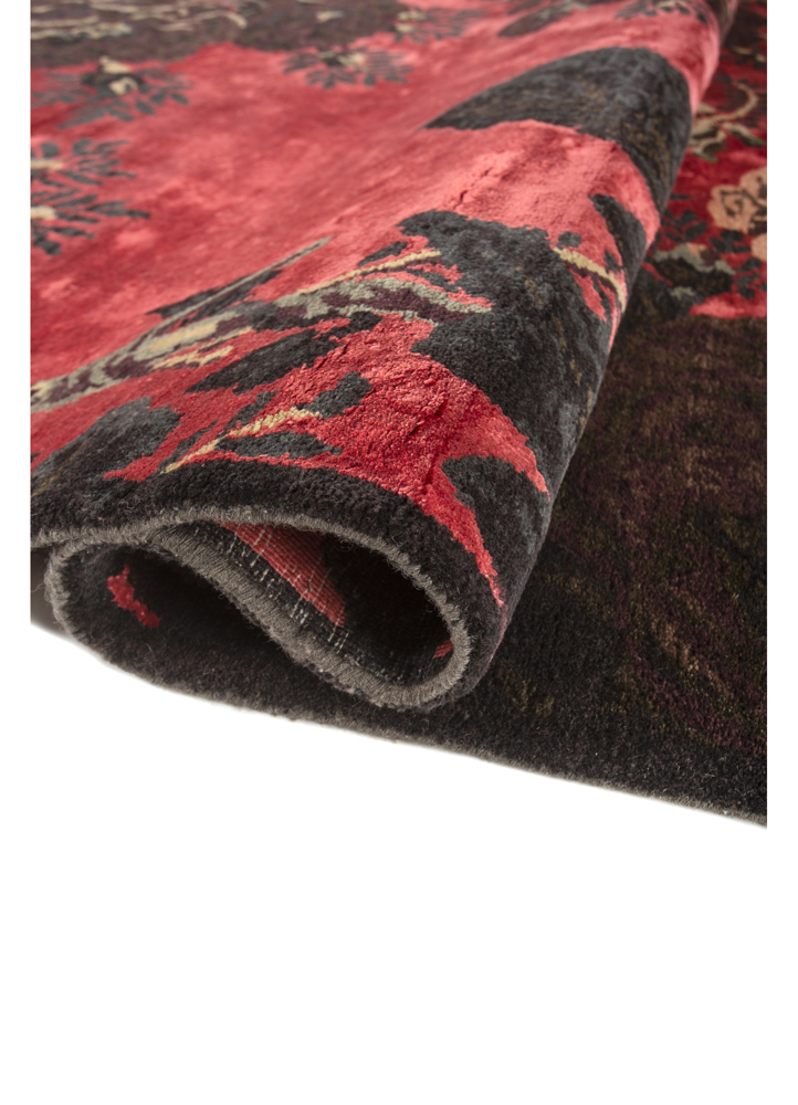 gilded age red and orange wool and bamboo silk hand knotted Rug - FloorShot