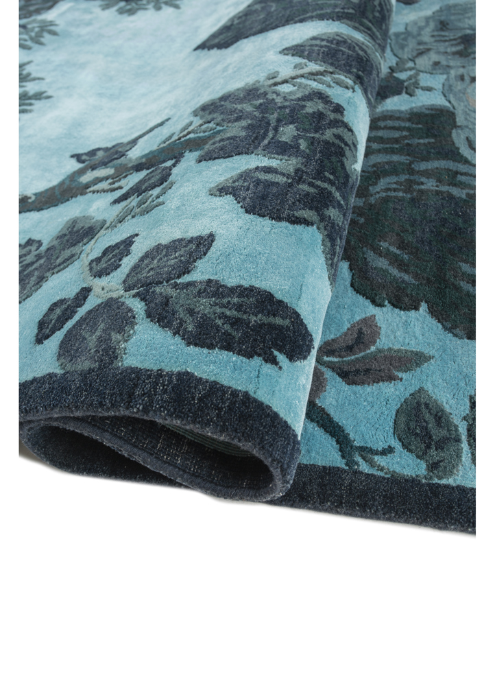 gilded age blue wool and bamboo silk hand knotted Rug - FloorShot