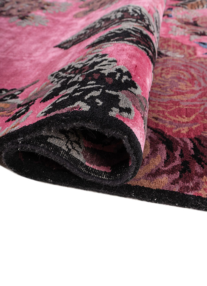 gilded age pink and purple wool and bamboo silk hand knotted Rug - FloorShot