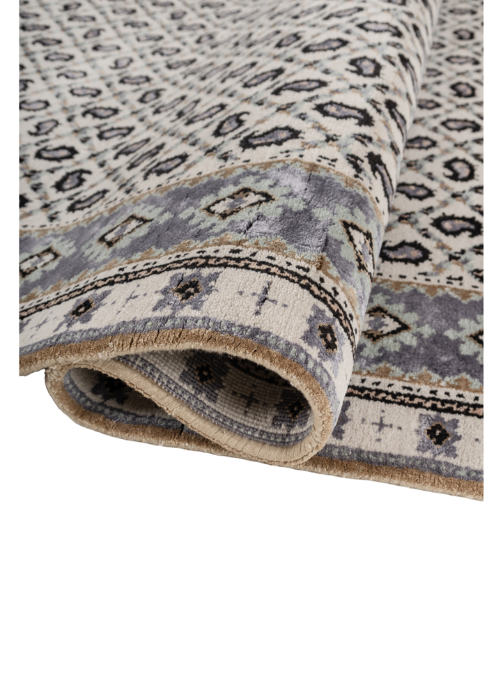 gilded age ivory wool and bamboo silk hand knotted Rug - FloorShot