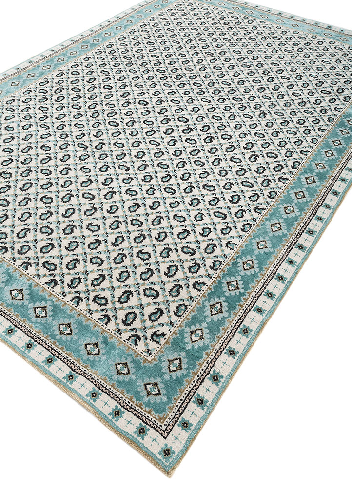 gilded age ivory wool and bamboo silk hand knotted Rug - FloorShot