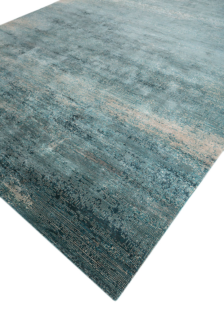 afterglow by kavi blue wool and bamboo silk hand knotted Rug - FloorShot