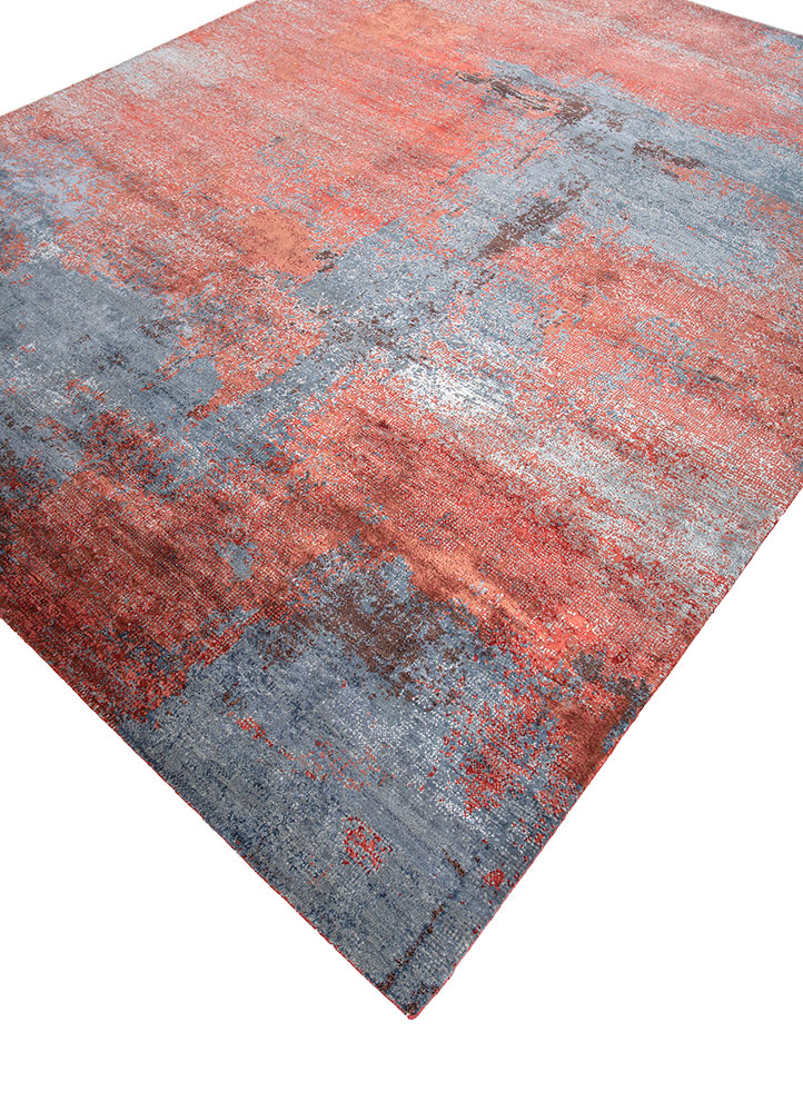 afterglow by kavi red and orange wool and bamboo silk hand knotted Rug - FloorShot