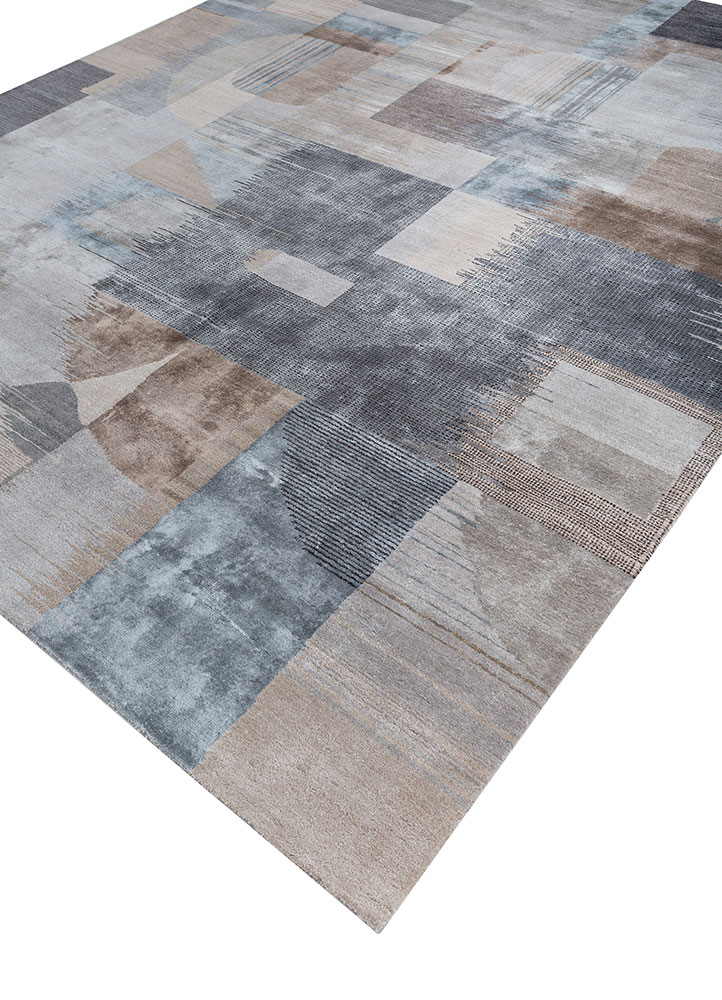 afterglow by kavi grey and black wool and bamboo silk hand knotted Rug - FloorShot