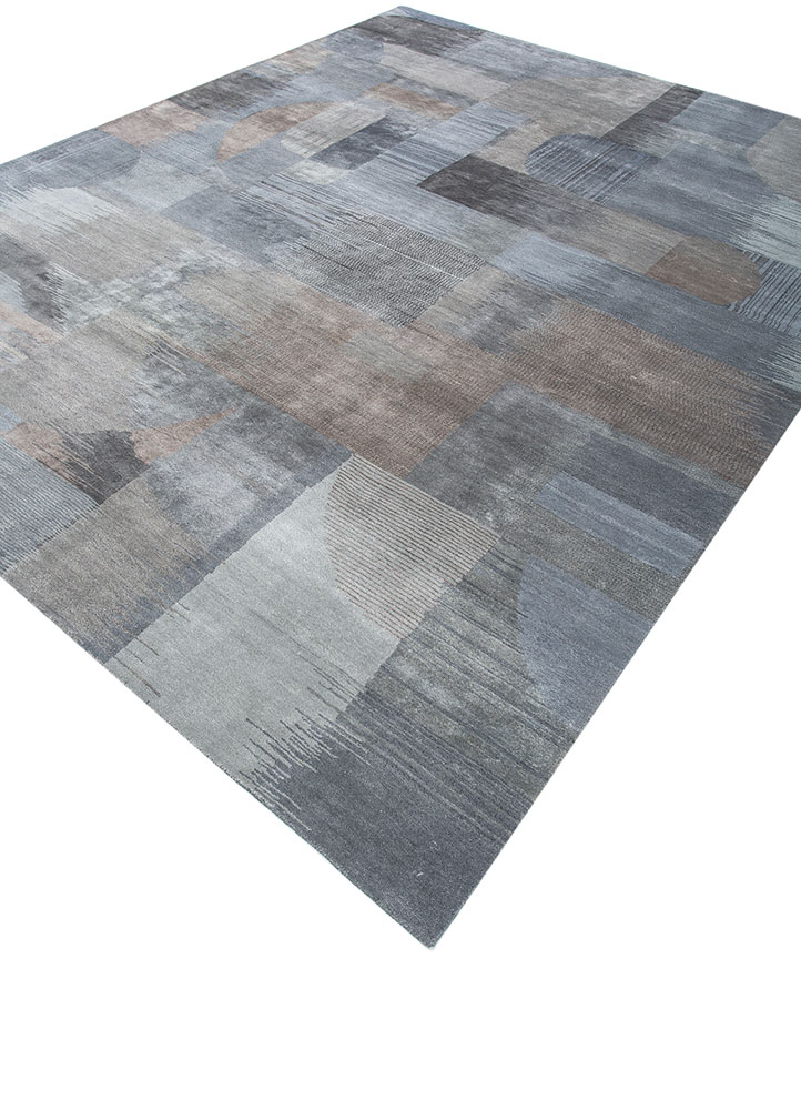 afterglow by kavi blue wool and bamboo silk hand knotted Rug - FloorShot
