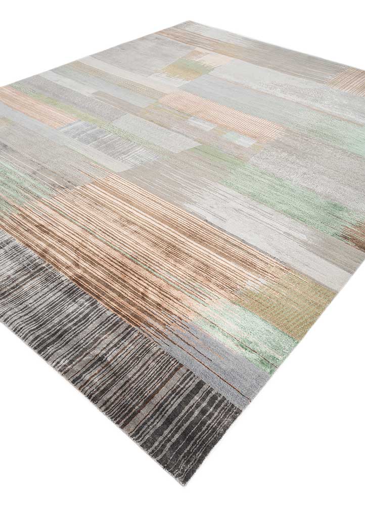 afterglow by kavi grey and black wool and bamboo silk hand knotted Rug - FloorShot