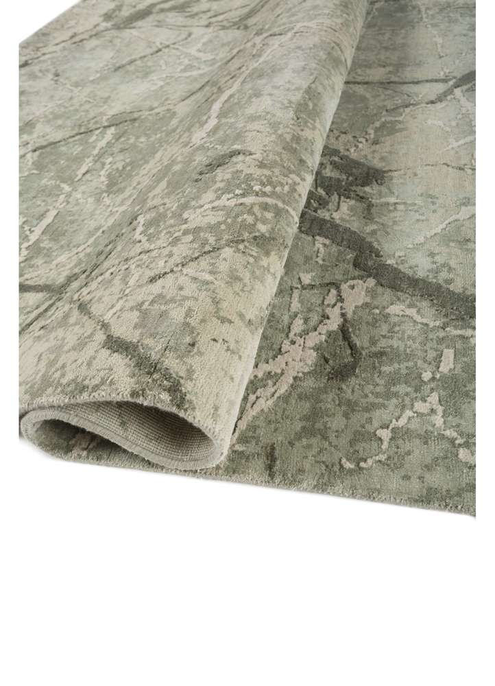 urban pause by kavi green wool and bamboo silk hand knotted Rug - FloorShot