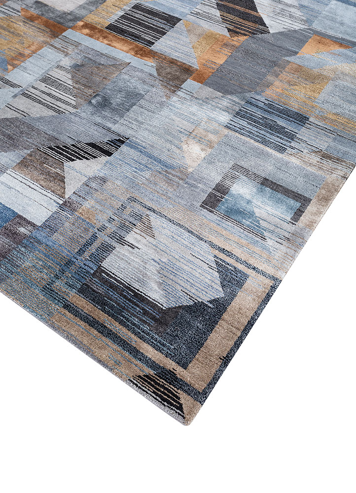 afterglow by kavi blue wool and bamboo silk hand knotted Rug - FloorShot