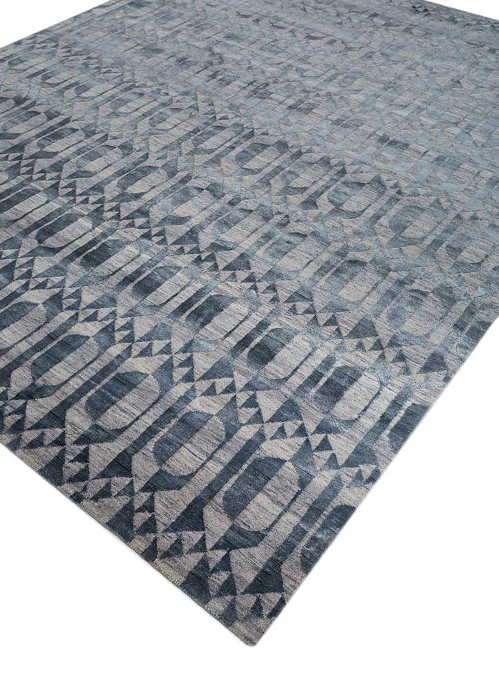 project error by kavi blue wool and bamboo silk hand knotted Rug - FloorShot