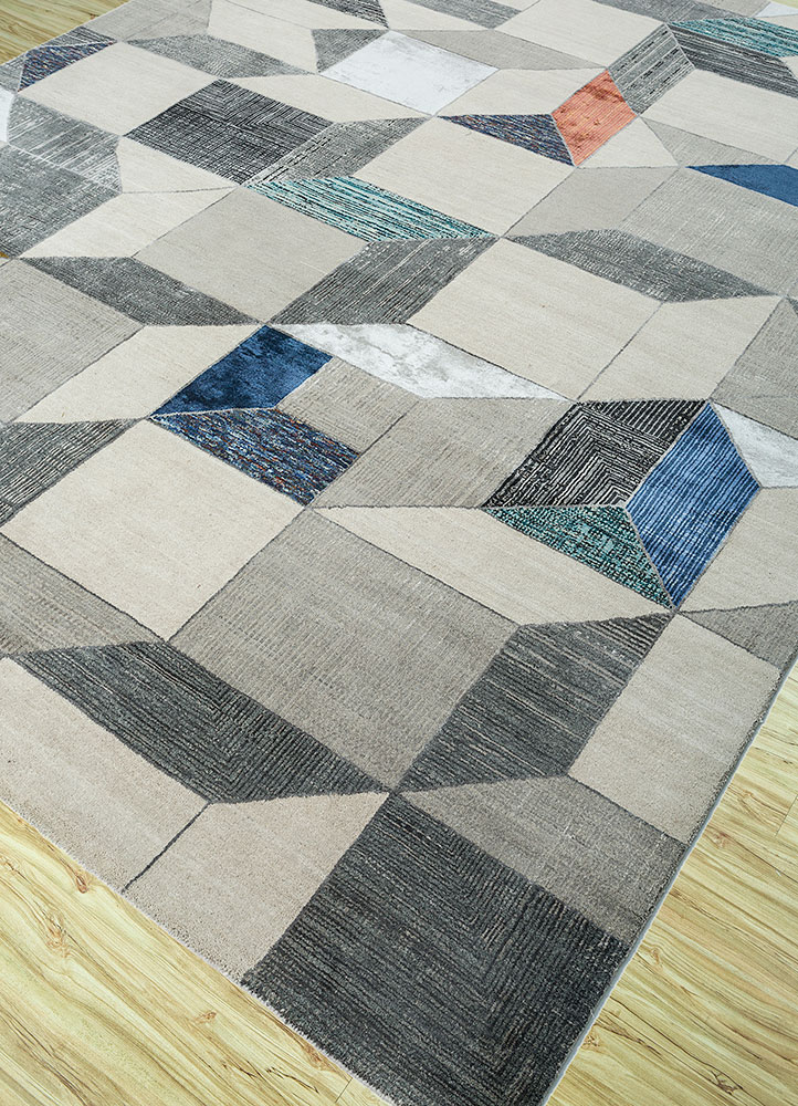 chaos theory by kavi grey and black wool and bamboo silk hand knotted Rug - FloorShot