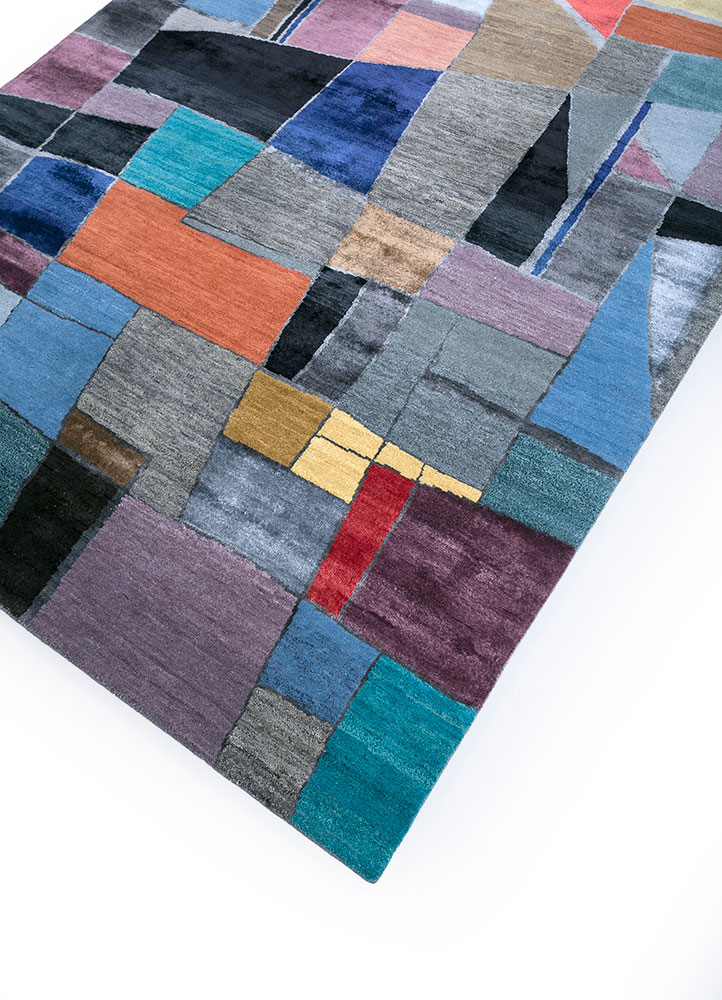 chaos theory by kavi grey and black wool and bamboo silk hand knotted Rug - FloorShot