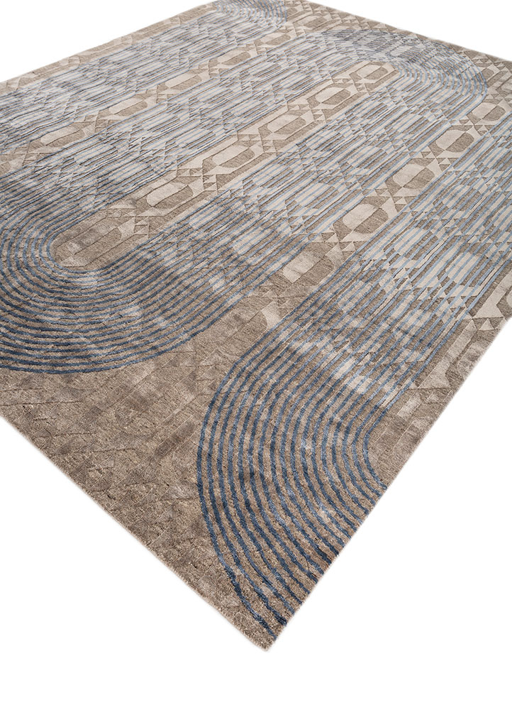 aakar by kavi grey and black wool and bamboo silk hand knotted Rug - FloorShot