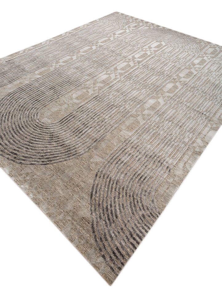 aakar by kavi beige and brown wool and bamboo silk hand knotted Rug - FloorShot