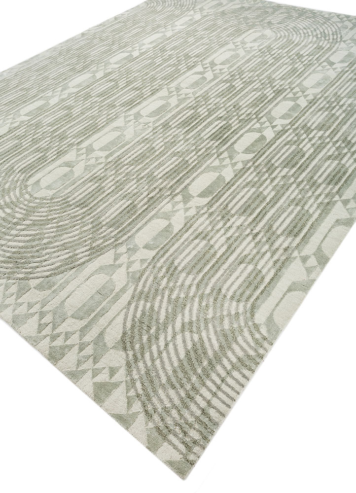 aakar by kavi green wool and bamboo silk hand knotted Rug - FloorShot