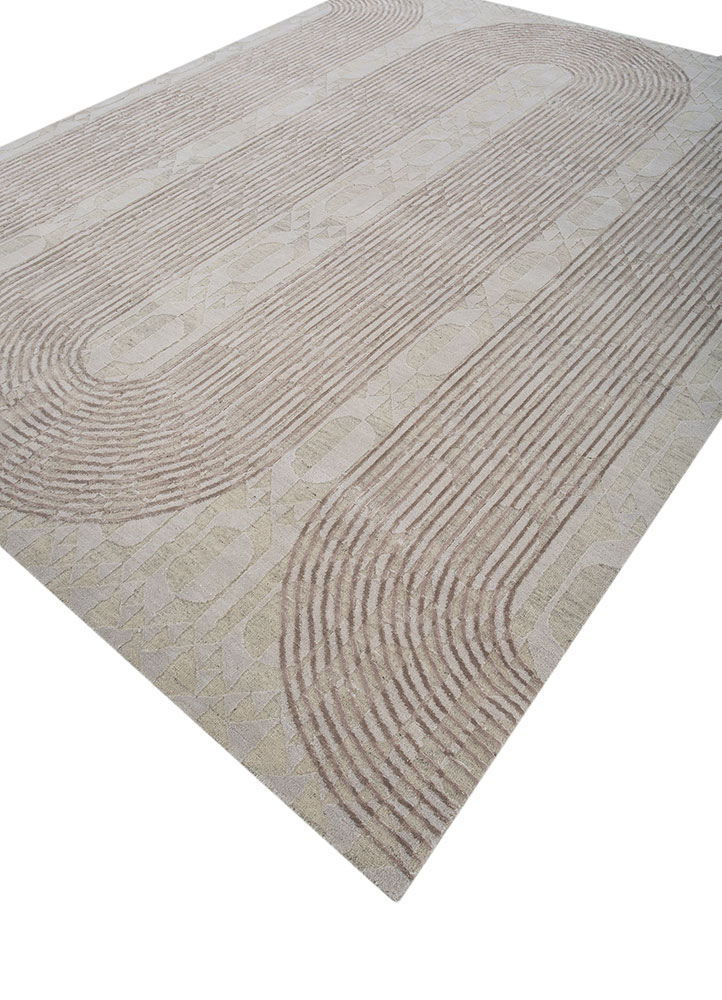 aakar by kavi ivory wool and bamboo silk hand knotted Rug - FloorShot