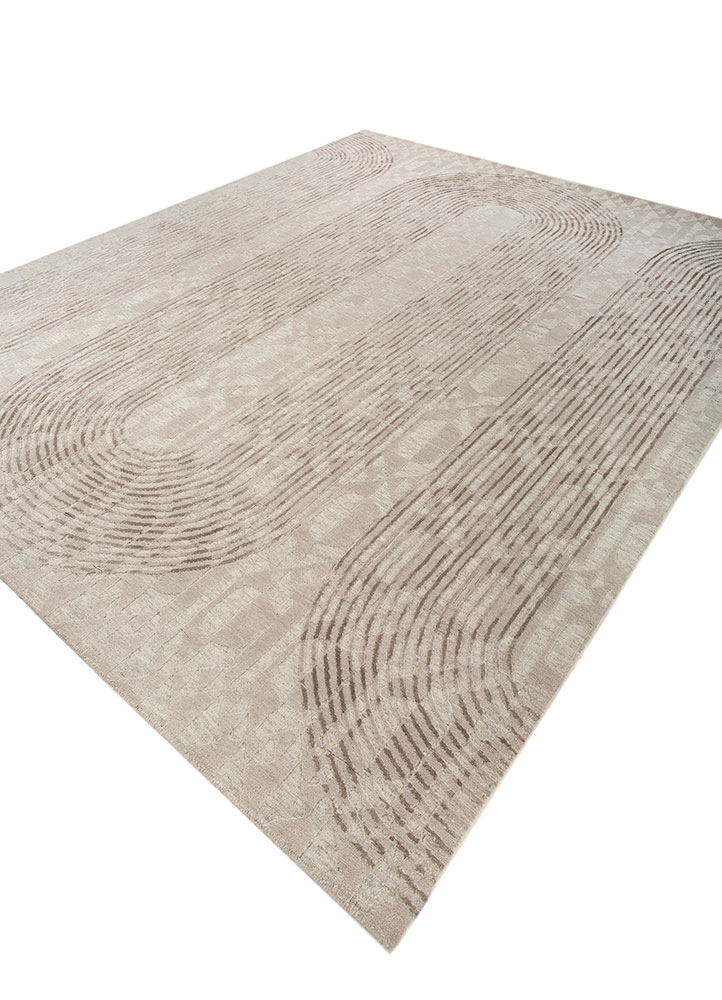 aakar by kavi ivory wool and bamboo silk hand knotted Rug - FloorShot