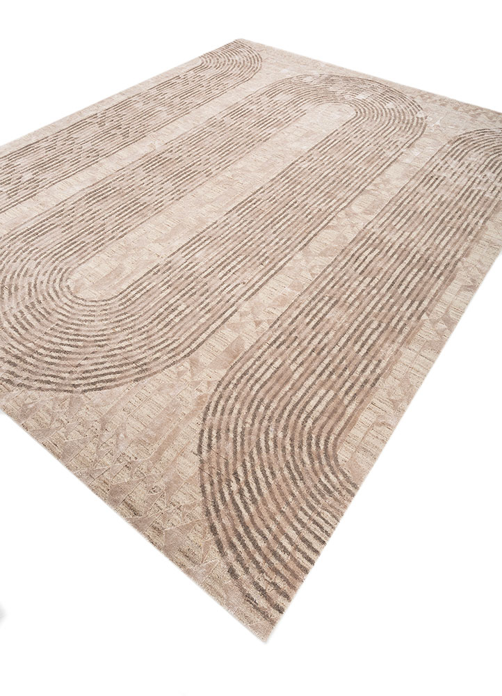 aakar by kavi beige and brown wool and bamboo silk hand knotted Rug - FloorShot