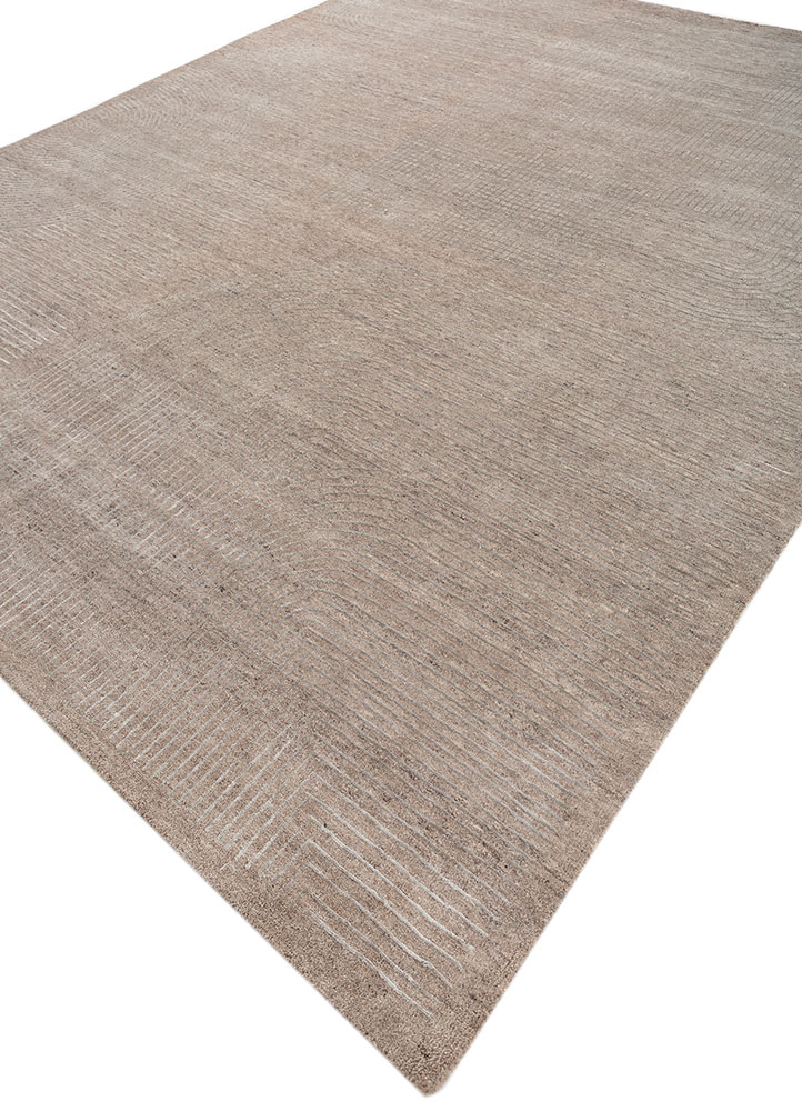 azalea beige and brown wool and bamboo silk hand knotted Rug - FloorShot
