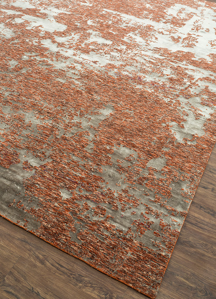 chaos theory by kavi red and orange wool and bamboo silk hand knotted Rug - FloorShot