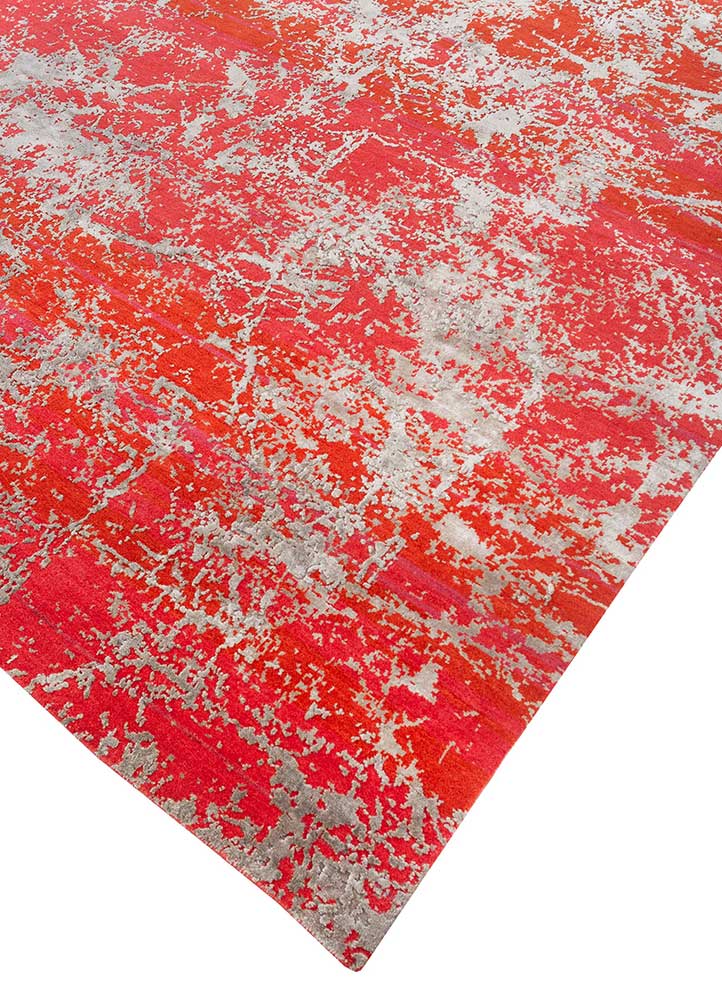 chaos theory by kavi red and orange wool and bamboo silk hand knotted Rug - FloorShot