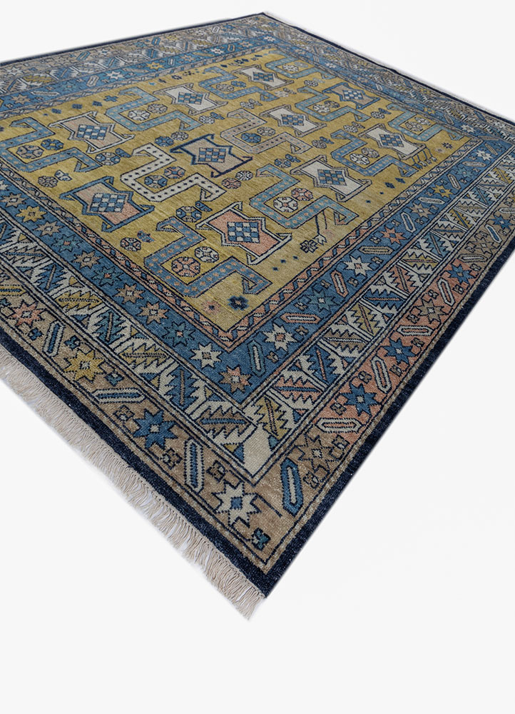 savana green wool hand knotted Rug - FloorShot