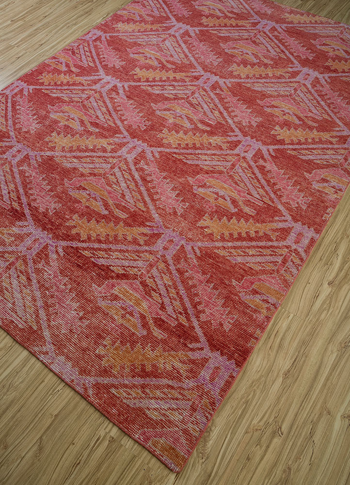 erbe red and orange wool hand knotted Rug - FloorShot