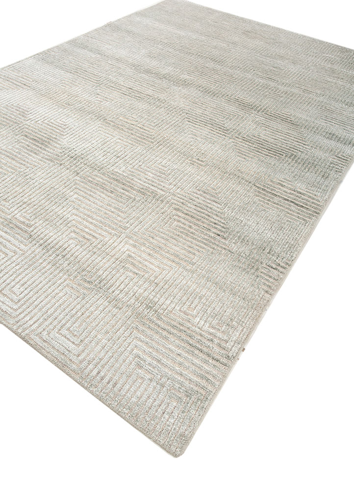 azalea blue wool and bamboo silk hand knotted Rug - FloorShot