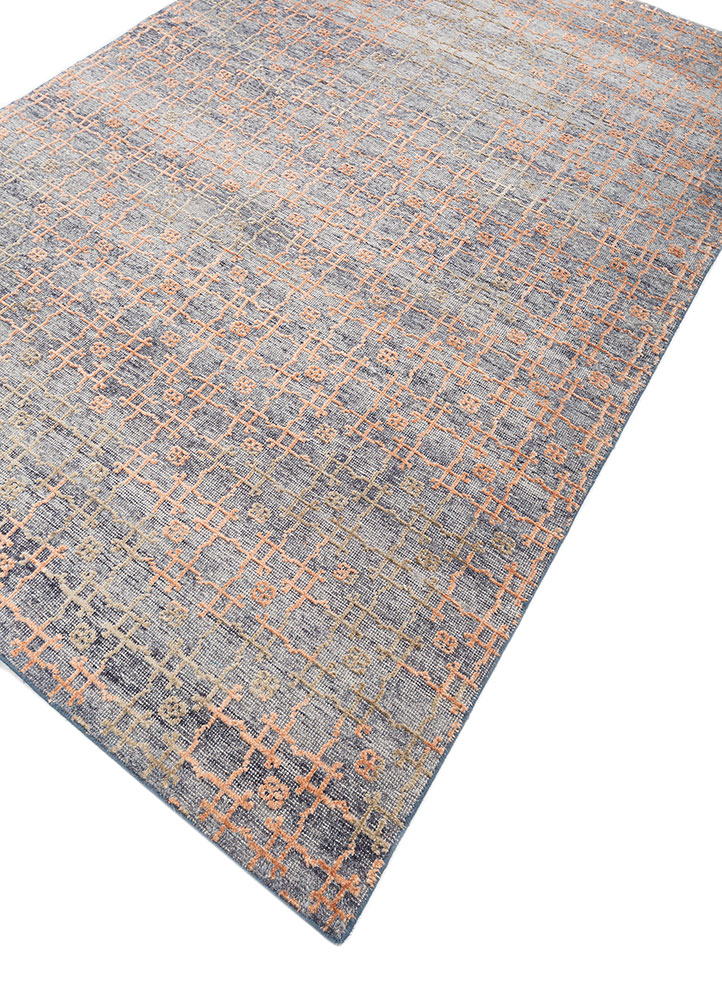 erbe blue wool and bamboo silk hand knotted Rug - FloorShot