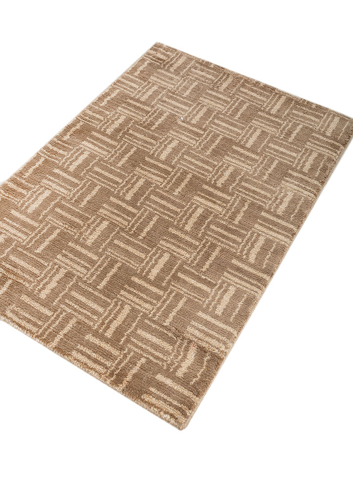 saga beige and brown acrylic hand loom Rug - FloorShot