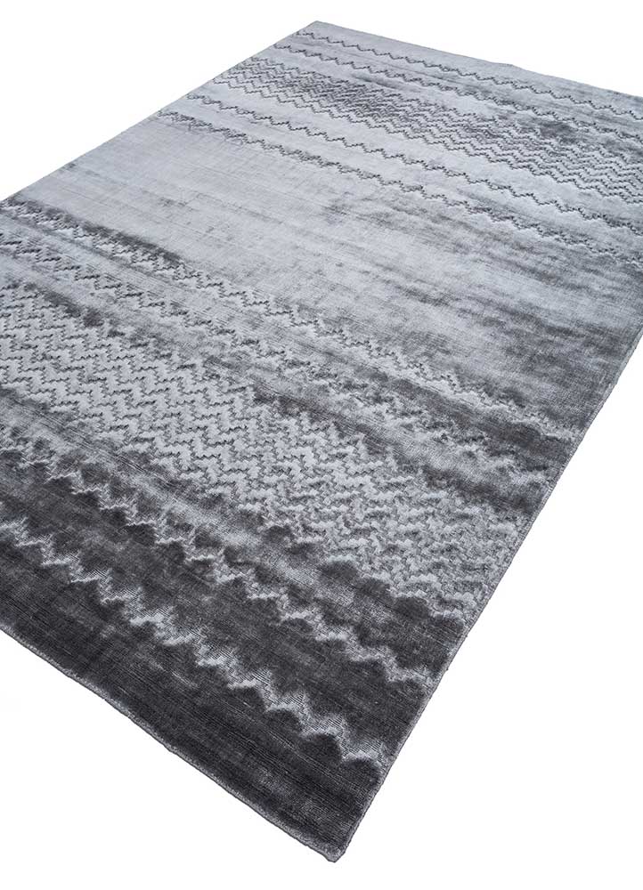 basis grey and black bamboo silk hand loom Rug - FloorShot